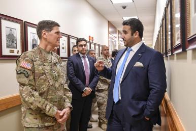 Saudi Arabia's Prince Khalid bin Salman meets with U.S. military officials in 2018.
