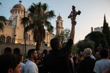Syrian Christians demonstrate in Damascus following the suicide bombing of the Mar Elias church - source: Reuters