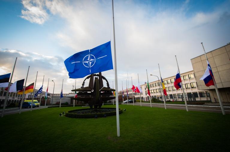 NATO member flags fly at half-staff in solidarity with victims of the November 2015 Paris terror attacks - source: NATO