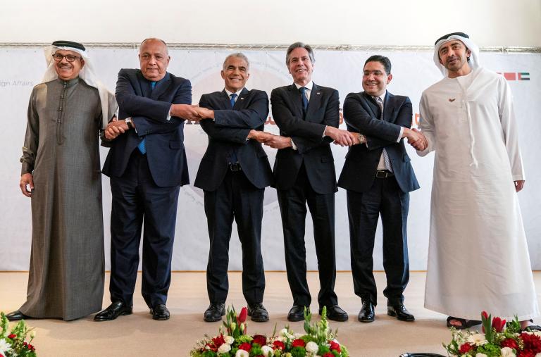 Israeli and Arab foreign ministers, along with U.S. Secretary of State Blinken, at the Negev Summit - source: Reuters