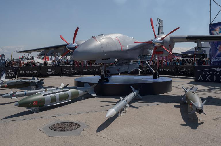 A Turkish Bayraktor UAV on display at an airshow - source: Reuters