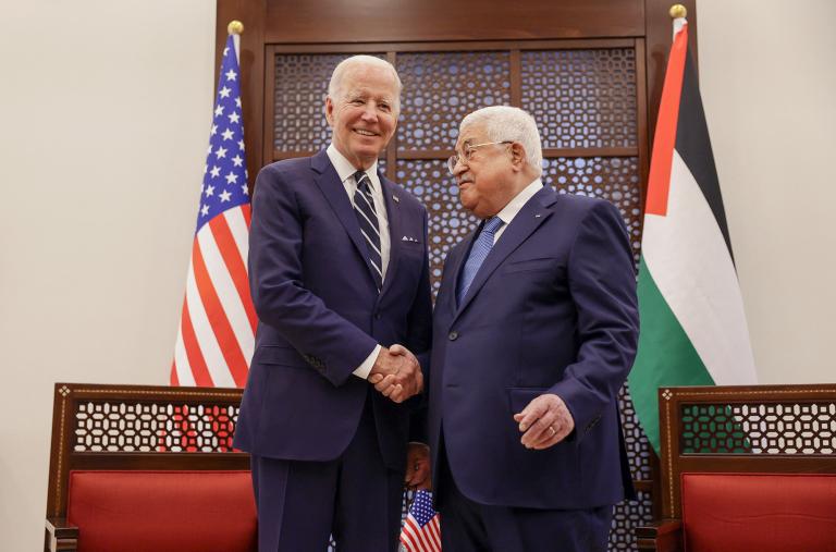 President Joe Biden meets Palestinian Authority President Abbas in July 2022