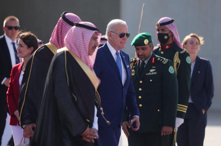President Joe Biden arrives in Saudi Arabia in July 2022