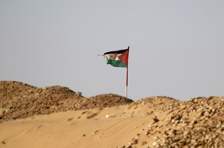A Western Sahara flag flying in the Sahara - source: Reuters