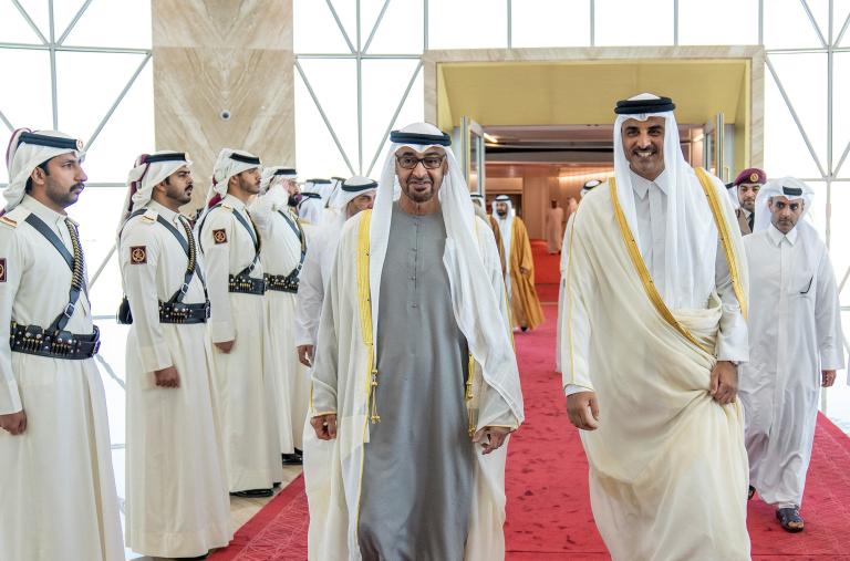 Qatar's Emir Sheikh Tamim bin Hamad al-Thani receives President of the United Arab Emirates Sheikh Mohamed bin Zayed Al Nahyan in Doha, Qatar - source: Reuters