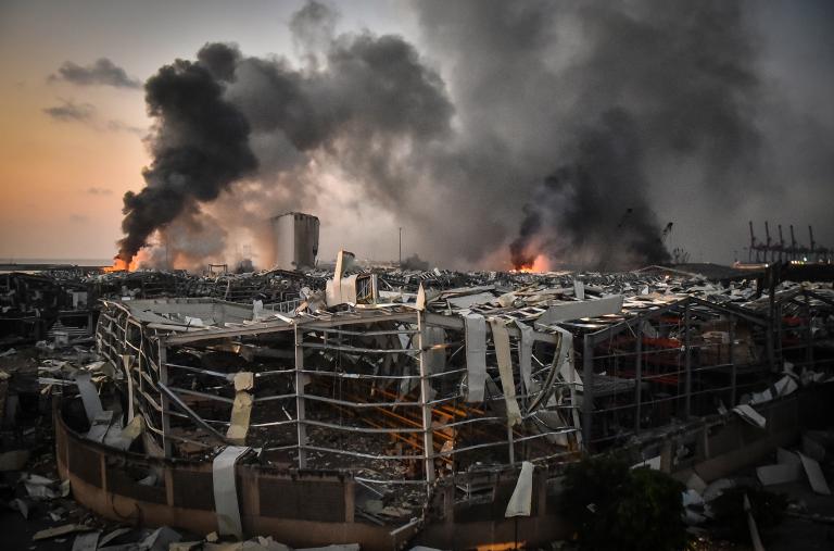 Fires burn after the August 2020 port explosion in Beirut - source: Reuters