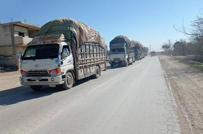 Trucks from the Autonomous Region, NE Syria, deliver aid after 2023 earthquake