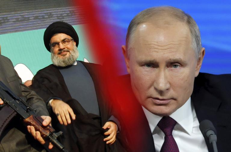 Photo illustration depicting Hezbollah leader Hassan Nasrallah and Russian president Vladimir Putin - Washington Institute illustration, original images from Reuters