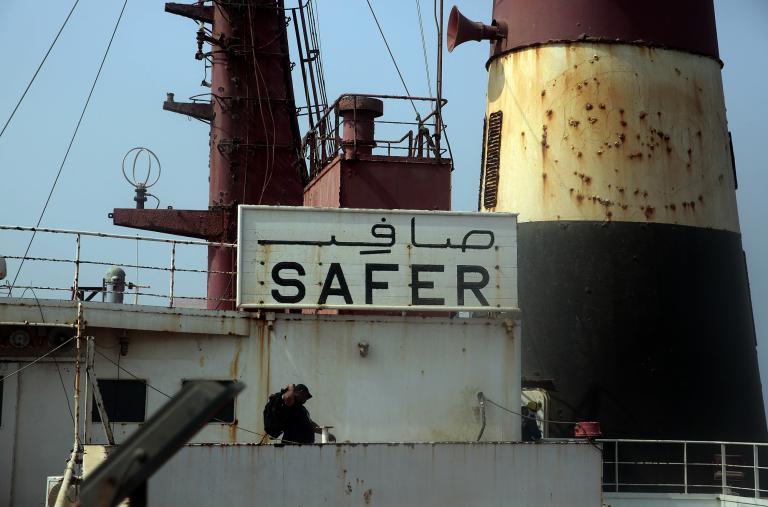 A view of the beleaguered FSO Safer oil tanker in the Red Sea, off the coast of Yemen's rebel-held Rass Issa port in the western Hodeidah province, during operations to remove more than a million barrels of oil from the tanker vessel - source: Reuters
