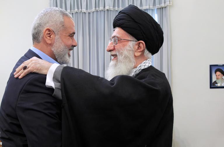 Hamas leader Ismail Haniyeh greets Iran’s Supreme Leader Ayatollah Ali Khamenei in Tehran in June 2023 - source: Reuters