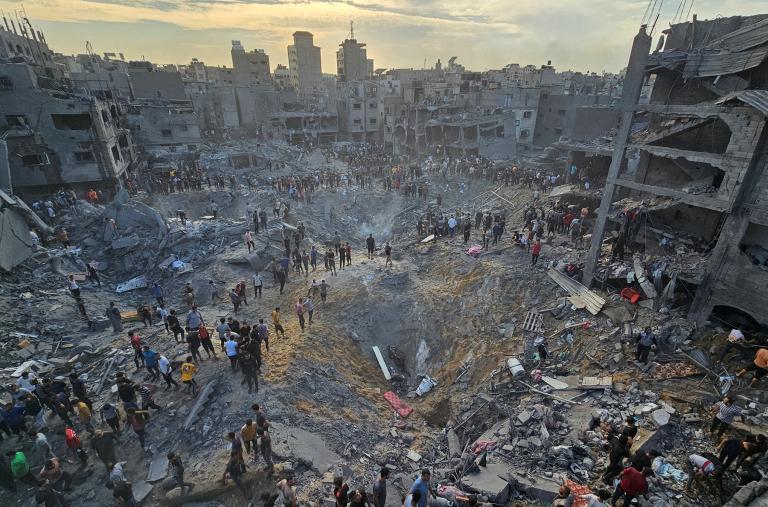 Destruction from the Israeli strike on Hamas targets at the Jabalia refugee camp, Gaza. 