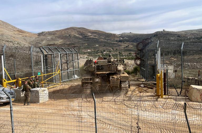 Photo of an Israeli tank crossing the Golan ceasefire line with Syria, December 2024.
