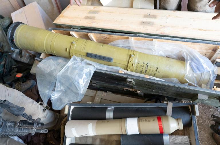 An IDF display of weapons seized from a Hezbollah cache in southern Lebanon - source: Reuters