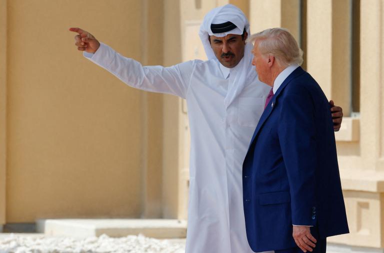 President Trump meets with Qatari leader Tamim al-Thani in Qatar in May 2025 - source: Reuters