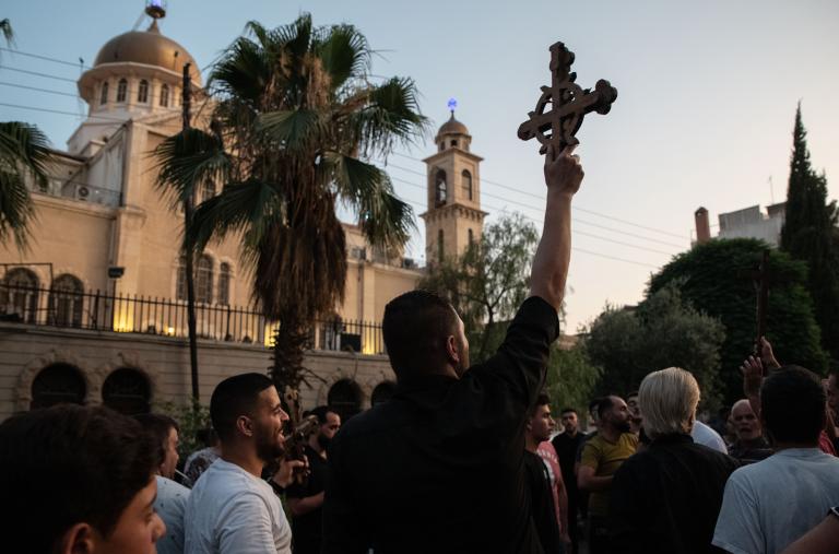 Syrian Christians demonstrate in Damascus following the suicide bombing of the Mar Elias church - source: Reuters