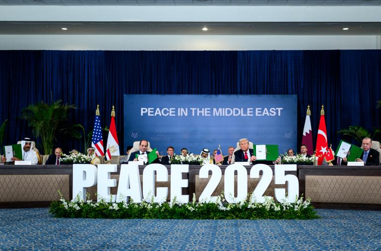 President Trump and Middle Eastern leaders sign documents relating to the Gaza Ceasefire - source: The White House