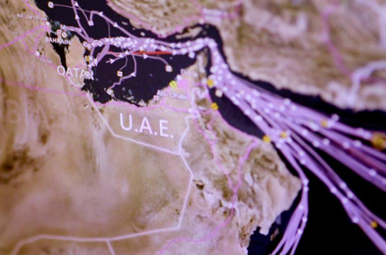 A map shows the routes of ships into and out of the Persian Gulf via the Strait of Hormuz - source: Reuters