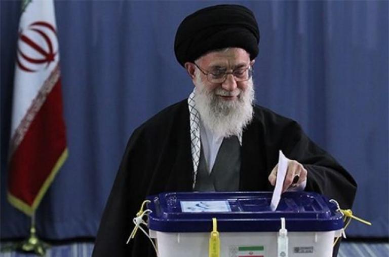 Iran's supreme leader, Ayatollah Ali Khamenei, casts his vote for president