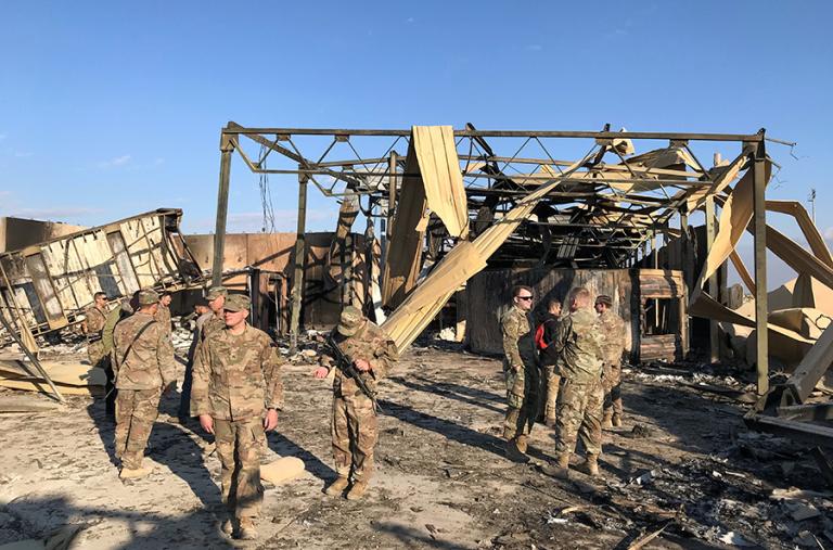 U.S. soldiers at an Iraqi base after a rocket attack by Iran-backed militias