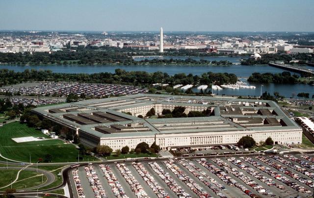 The Pentagon, seen with Washington, DC, in the background