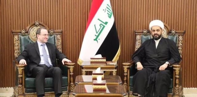 Qais al-Khazali with Russian Am to Iraq Elbrus Kutrashev in Baghdad on November 10, 2022