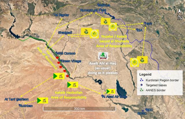 Assessed geographic areas of responsibility in anti-U.S. attacks in Iraq and Syria, October 2023. 