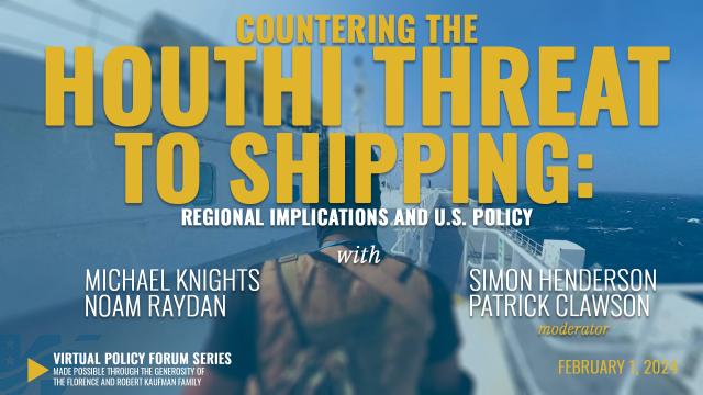 Cover image for a February 1, 2024 Policy Forum video on the Houthi threat to Red Sea shipping.