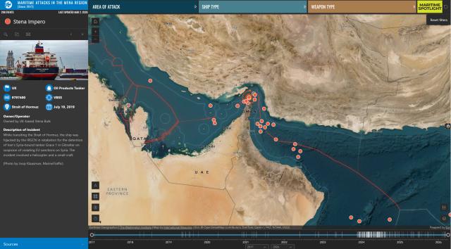 Screen shot of the Maritime Attacks in the MENA Region interactive map