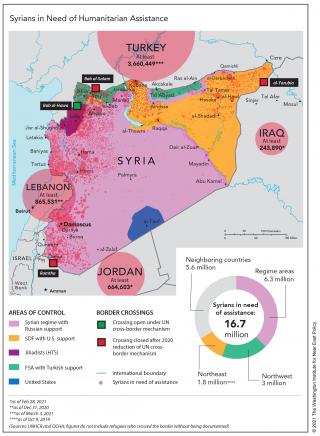 Map showing Syrians in need of humanitarian assistance.