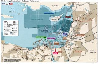 Map showing selected energy infrastructure in the East Mediterranean.