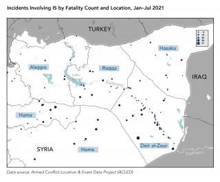 Map showing Islamic State attacks and fatalities in Syria. 