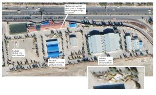 Aerial view of suspected drone facilities at Shahed Aviation Industries, Iran. 