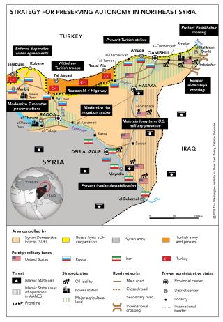 Map illustrating strategies for preserving autonomy in northeast Syria.