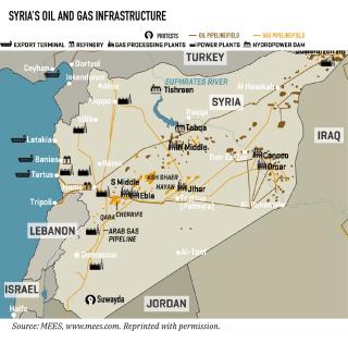 Map showing Syrian oil and gas infrastructure.