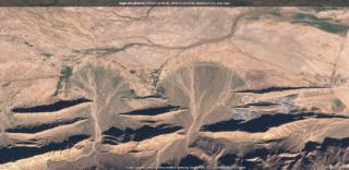 Satellite image showing early construction of Iran's Oghab underground air base in 2016.
