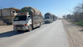 Trucks from the Autonomous Region, NE Syria, deliver aid after 2023 earthquake