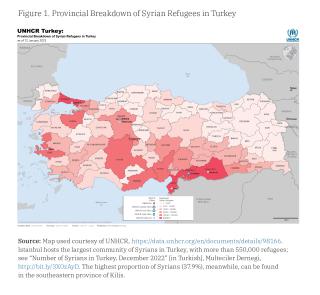 UNHCR map of Syrian refugees in Turkey by province