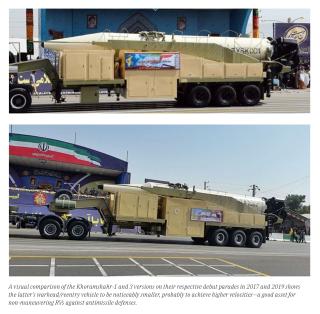 Comparison of Khoramshahr-1 and 3 missile versions.