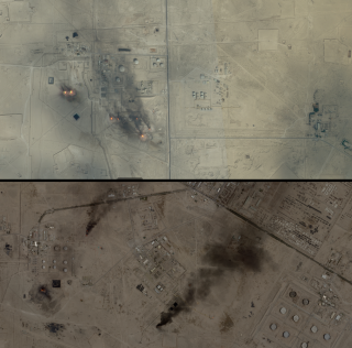 Satellite imagery of Iraqi natural gas flaring.