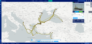 Tracking map showing the path of the ship NS Union.