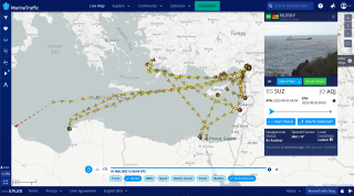 Map showing the path of the vessel Nuray in 2022-23.