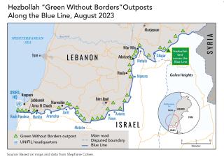 Map of border outposts established by Hezbollah's "Green Without Borders" group.