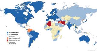 Map showing how different countries have responded to the October 2023 Hamas attack on Israel.