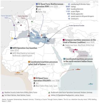 Map of EU maritime missions in the Middle East.