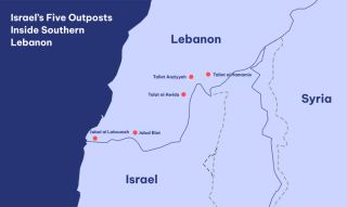 Map showing Israeli military outposts inside Lebanon.