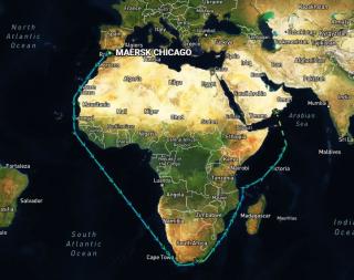 Image showing a route taken by the ship Maersk Chicago.