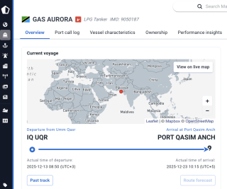 Screenshot showing the Gas Aurora's off Port Qasim.