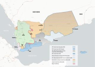 Map showing areas of control in Yemen after the December 2025 offensive by STC-aligned forces.