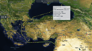 Map showing the route of the sanctioned oil tanker Aether.