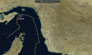 Tracking map for the oil tanker Karachi.